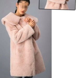 Pink faux fur coat